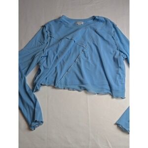 Love Fire Blue Mesh Sequin Patchwork Long Sleeve Crop Top and Skirt Kids XL